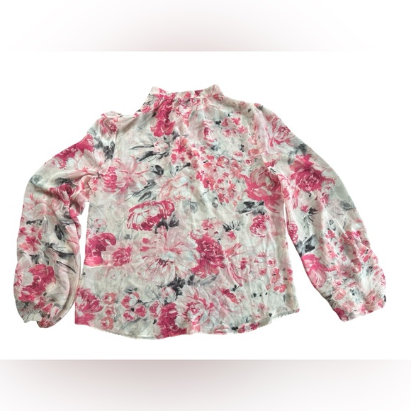 Floral Pink and White Shear Women's Blouse - Picture 2 of 7